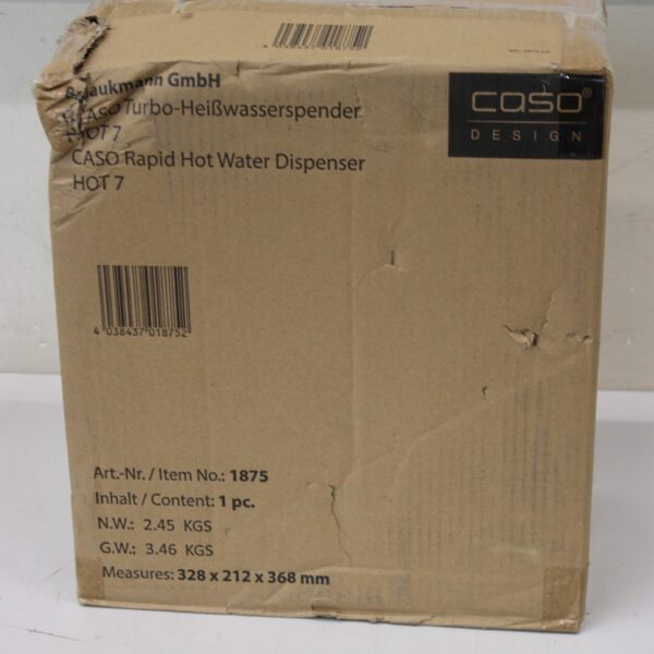 SALE OUT. Caso Turbo Hot Water Dispenser | Hot 7 | Water Dispenser | 2200-2600 W | 2.7 L | Plastic/Stainless Steel | Black/Stainless Steel | DAMAGED PACKAGING, BROKEN INER PACKAGING, DAMAGED GLASS CONTAINER