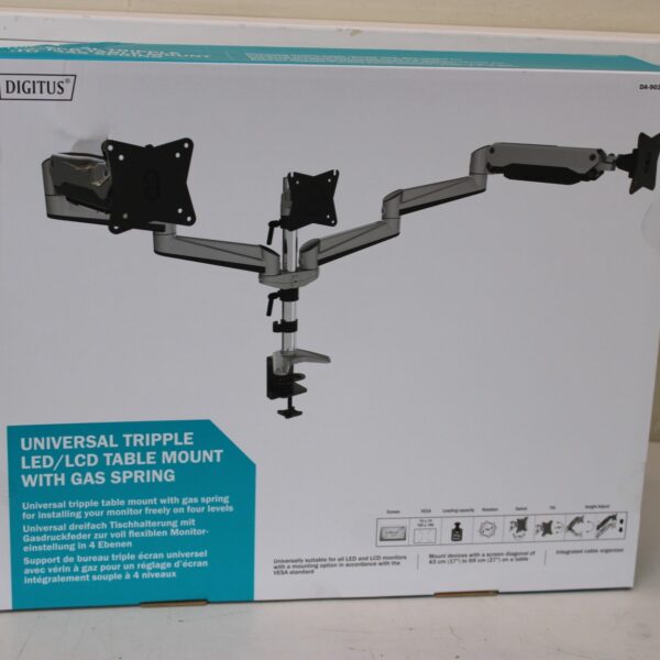 SALE OUT. DIGITUS Triple monitor mount, 3x 27", 3x 6 kg | Digitus Desk Mount | Triple Monitor Gas Spring Mount DA-90363 | Adjustable Height, Tilt, Swivel | 15-27 " | Maximum weight (capacity) 3x6 kg | DAMAGED PACKAGING | Silver