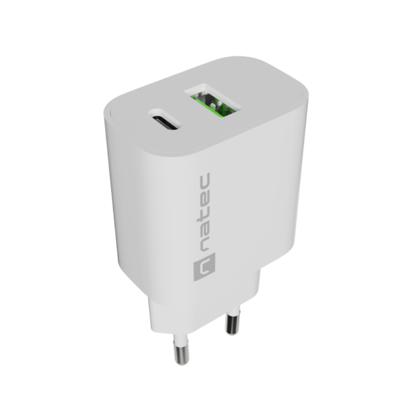 Natec Ribera USB Charger 1X USB-A + 1X USB-C 20W, White