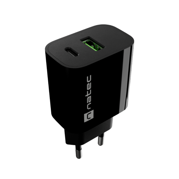 Natec Ribera USB Charger 1X USB-A + 1X USB-C 20W, Black