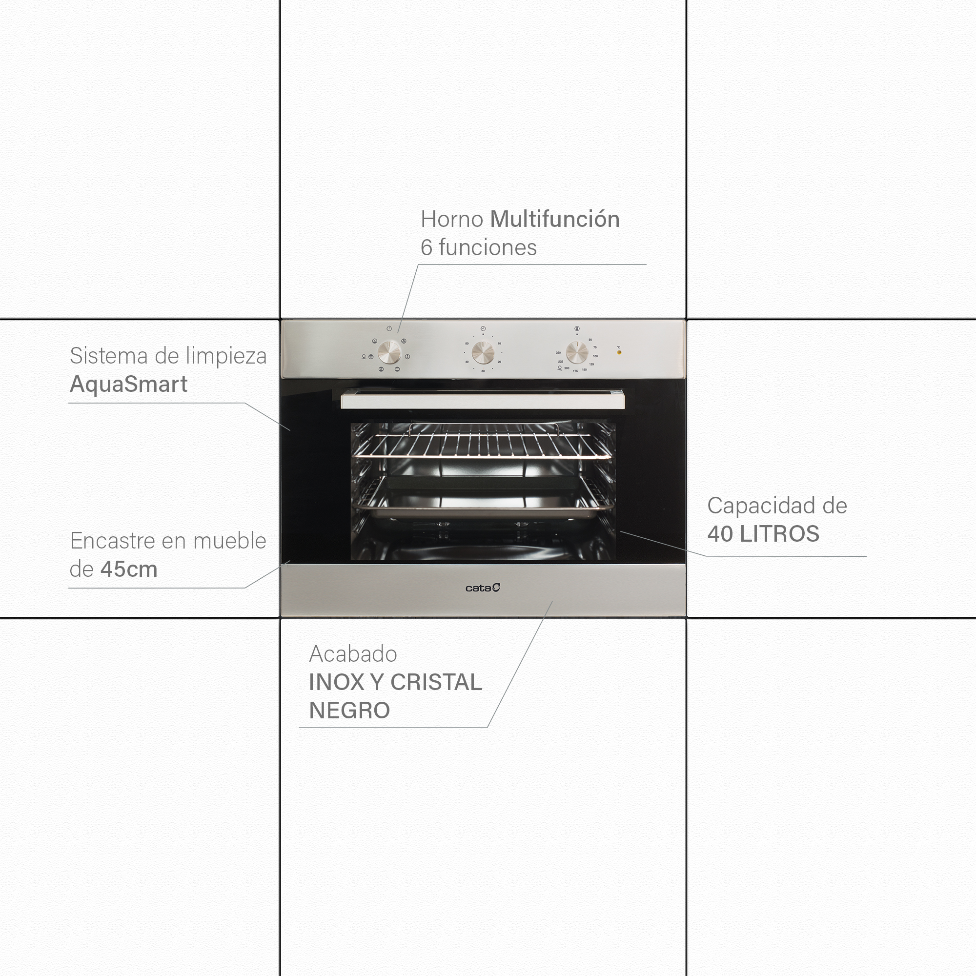 CATA | Oven | ME 4006 X | 40 L | Multifunctional | AquaSmart | Rotary | Convection | Height 46 cm | Width 60 cm | Stainless Steel - Image 5