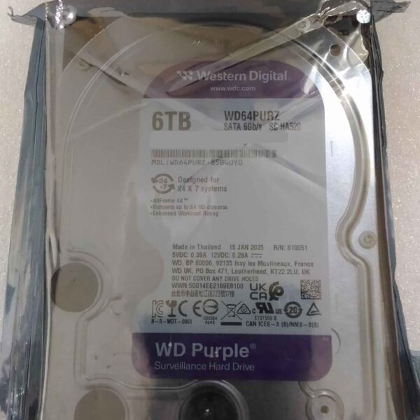 SALE OUT. Western Digital Hard Drive | Purple WD64PURZ | 5460 RPM | 6000 GB | REFURBISHED