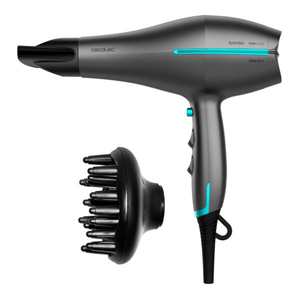 Cecotec Hair dryer | IoniCare 5300 Maxi Aura Black | 2200 W | Number of temperature settings 3 | Ionic function | Black/Grey | Diffuser nozzle