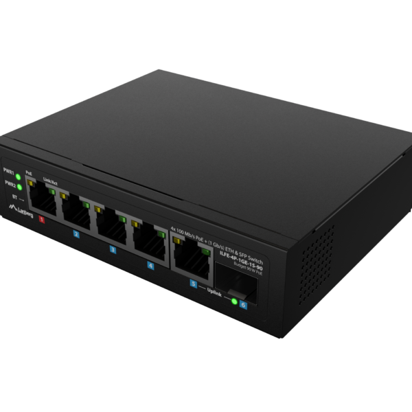 Lanberg | Switch PoE 1xBT 3xAT SFP/ETH Din Unmanagment Fast Ethernet | ILFE-4P-1GE-1S-90
