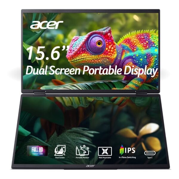 Acer | PD163QBMIUUX PD3 Series | 16 " | IPS | 16:9 | 60 Hz | 8 ms | 2x1920 x 1080 pixels | 250 cd/m² | HDMI ports quantity 1 | Black