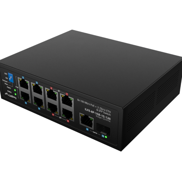 Lanberg | Switch PoE 4xBT 4xAT SFP/ETH Din Unmanagment Fast Ethernet | ILFE-8P-1GE-1S-120 | Unmanaged | Din rail, Rack