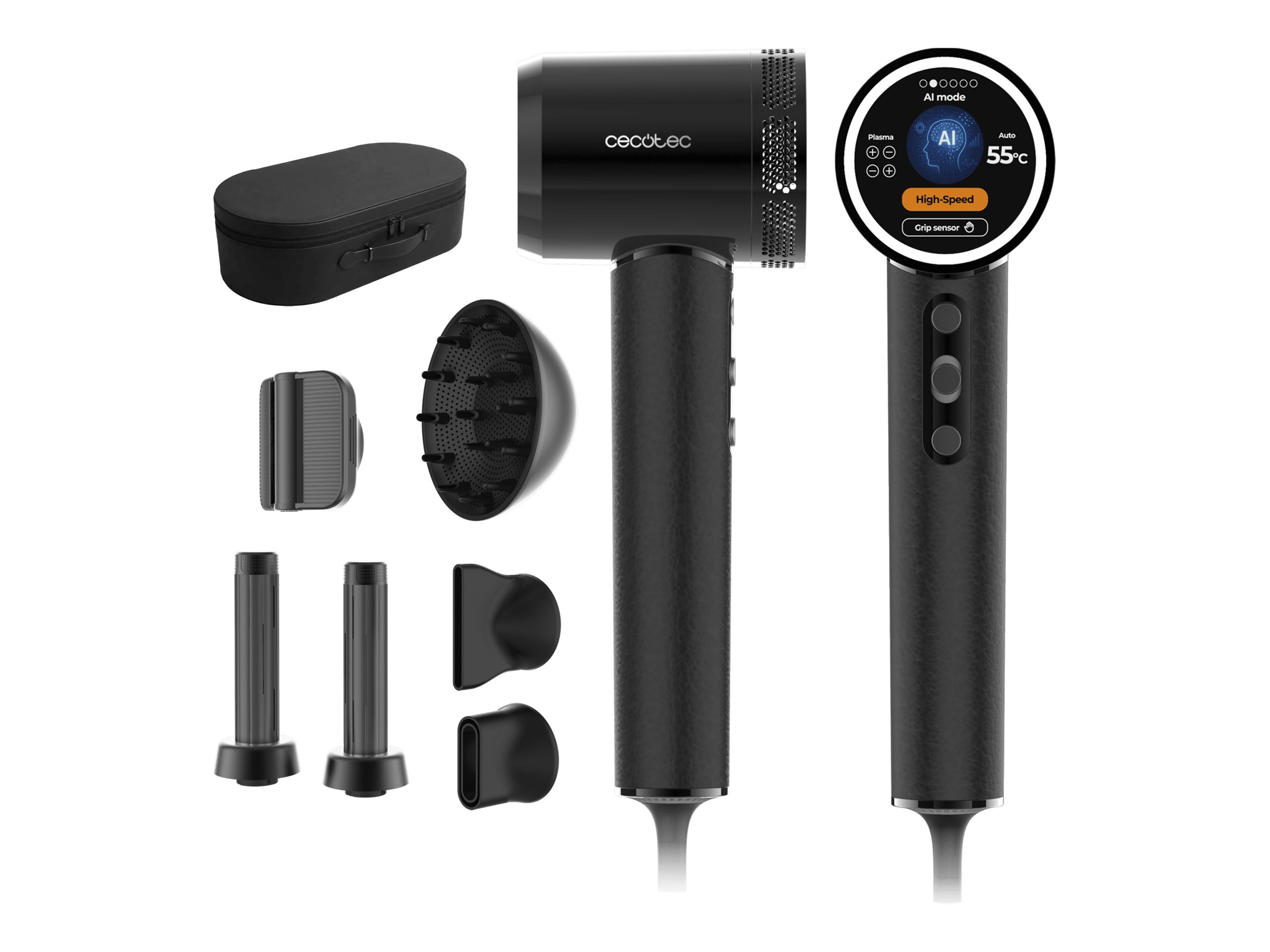 Cecotec Hair Dryer | DryGlam Waves i-Sensor Pro | 1600 W | Number of temperature settings 4 | Ionic function | Black | Diffuser nozzle