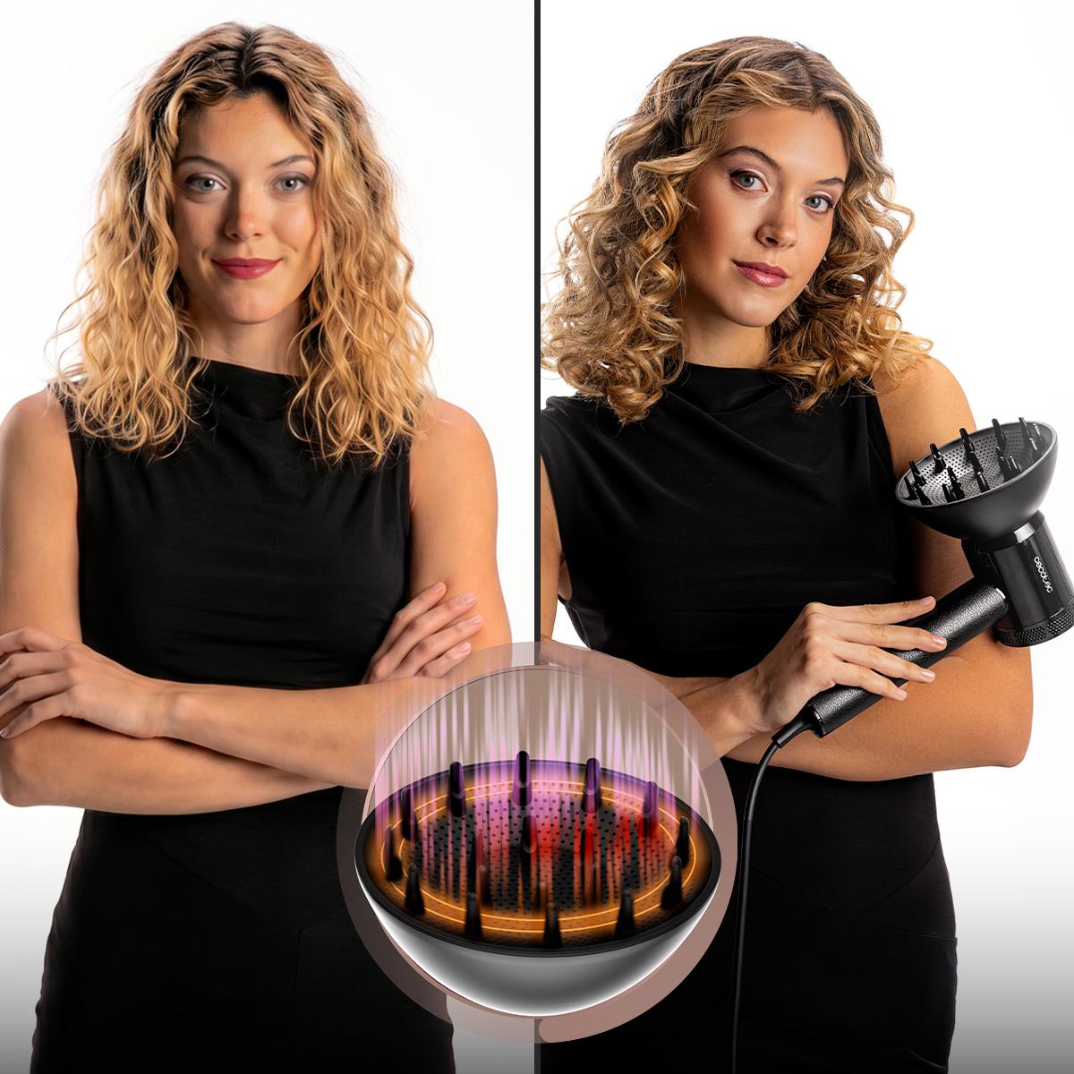 Cecotec Hair Dryer | DryGlam Waves i-Sensor Pro | 1600 W | Number of temperature settings 4 | Ionic function | Black | Diffuser nozzle - Image 4
