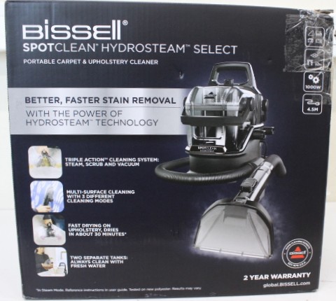 SALE OUT. | Bissell Portable Carpet and Upholstery Cleaner | SpotClean HydroSteam Select | Corded operating | Washing function | 1000 W | Black | 23 month(s) | DAMAGED PACKAGING