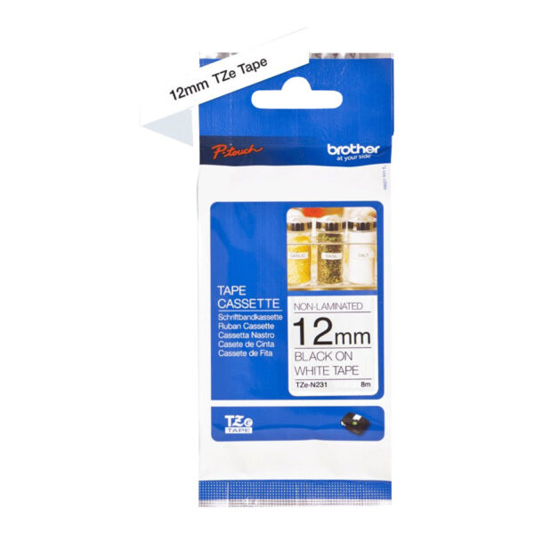 Brother TZe-N231 Labelling Tape Cassette – Black on White, 12mm wide, 8m long | Brother | Brother | 8 m | 1.2 x 800 cm