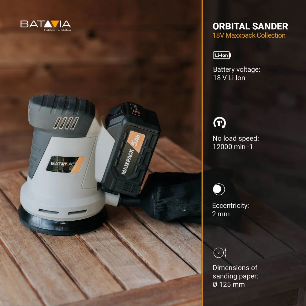 Batavia B.V. 18V Cordless Orbital Sander 125mm; Compact and balanced design for precise sanding - Image 9