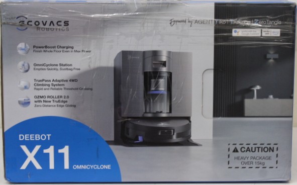 SALE OUT. Ecovacs DEEBOT X11 OMNICYCLONE EU Vacuum & mop, Wet&Dry,with new bagless All-in-One OmniCyclone station, Black (with brown shimmer | Ecovacs Robot Vacuum Cleaner with New Bagless All-in-One OmniCyclone Station | DEEBOT X11 OMNICYCLONE EU | Wet&Dry | 6400 mAh | 19500 Pa | Black | DAMAGED PACKAGING, ITEM USED, SCRATCHED AND DIRTY