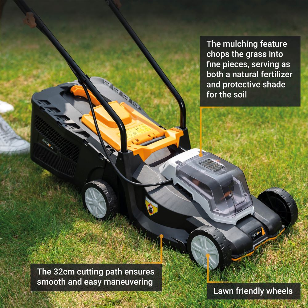 Batavia B.V. 18V Cordless Lawn Mower, 32 cm, Without battery and charger | Mowing Area 200 m² - Image 3