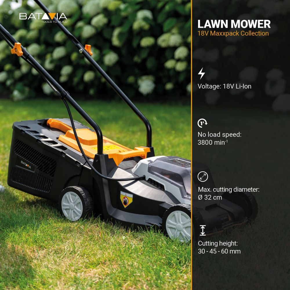 Batavia B.V. 18V Cordless Lawn Mower, 32 cm, Without battery and charger | Mowing Area 200 m² - Image 7