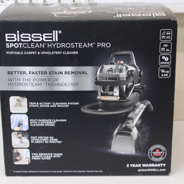 SALE OUT. Bissell | Portable Carpet and Upholstery Cleaner | SpotClean HydroSteam Pro | Corded operating | Washing function | 1000 W | - V | Black | Warranty 24 month(s) | DAMAGED PACKAGING, USED, DIRTY,SCRATCHES,MISSING HYDRORINSE TOOL