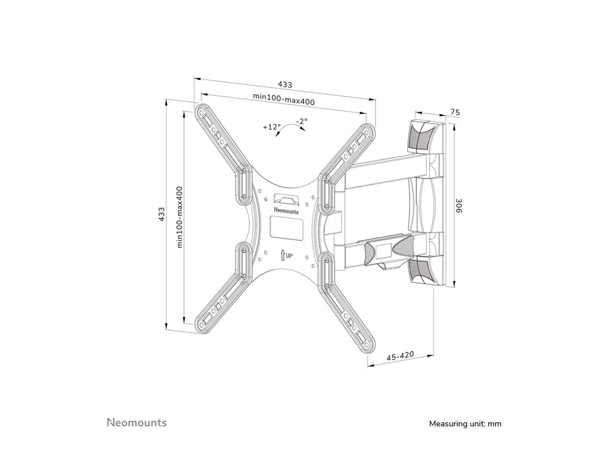 Neomounts Wall mount | WL40-550BL14 TV mount wall | Rotate, Tilt, Swivel | 32-55 " | Maximum weight (capacity) 35 kg | Black - Image 29