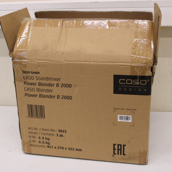 SALE OUT. Caso Power Blender | B 2000 | Tabletop | 2000 W | Jar material Tritan | Jar capacity 2 L | Ice crushing | Black | UNPACKED, SCRATCHED SIDE OF THE GLASS CONTAINER, MISSING INNER PACKAGING