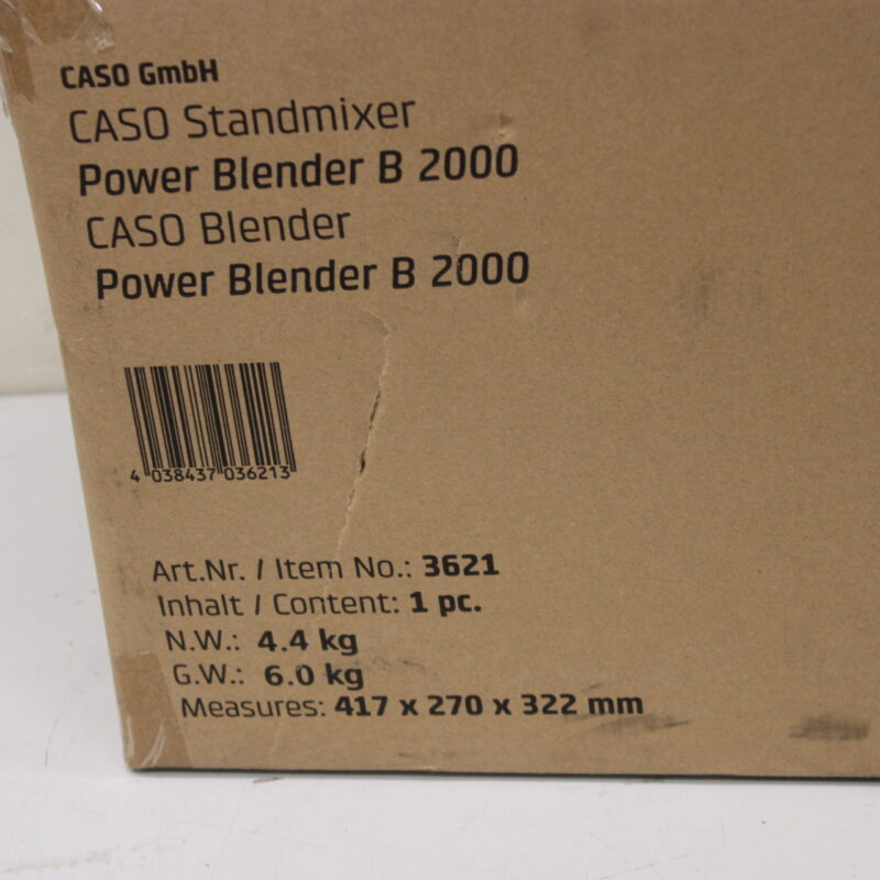 SALE OUT. Caso Power Blender | B 2000 | Tabletop | 2000 W | Jar material Tritan | Jar capacity 2 L | Ice crushing | Black | UNPACKED, SCRATCHED SIDE OF THE GLASS CONTAINER, MISSING INNER PACKAGING - Image 3