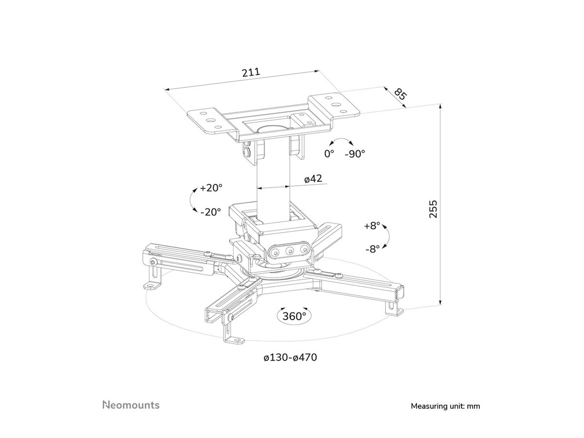 Neomounts Ceiling mount | CL25-530BL1 Beamer ceiling mount | Rotate, Tilt, Swivel | Maximum weight (capacity) 45 kg | Black - Image 36