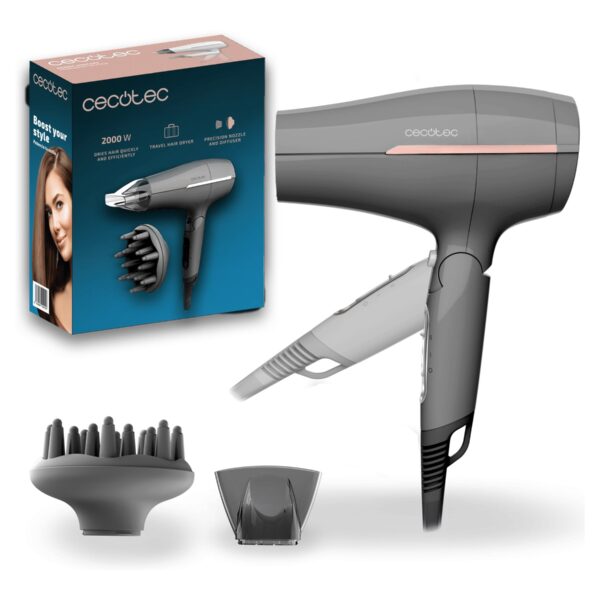 Cecotec Hair dryer | IoniCare Power&Go Heaven | 2000 W | Number of temperature settings 2 | Ionic function | Diffuser nozzle | Grey