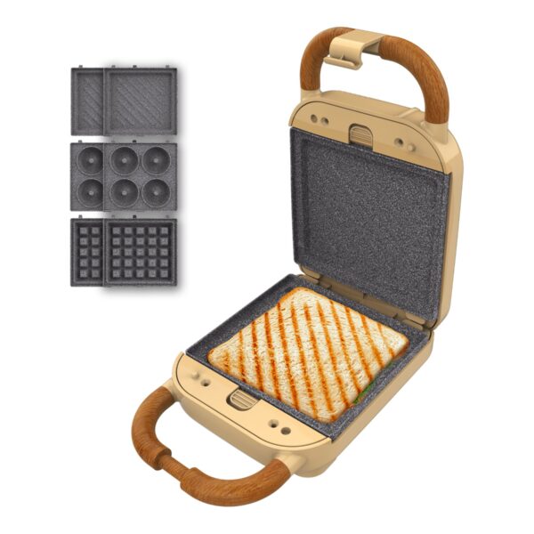 Cecotec Sandwich Maker | Rock'nToast Retro One Yellow Retro-style | 700 W | Number of plates 3 | Yellow