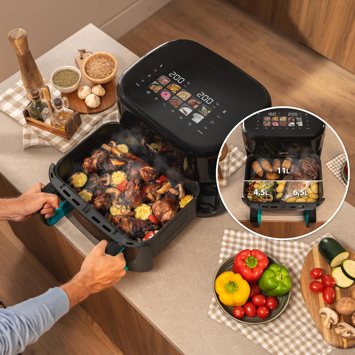 Cecotec Double hot air fryer | Cecofry&Grill Smokin'Prime 11000 | Power 2800 W | Capacity 11 L | Black - Image 5