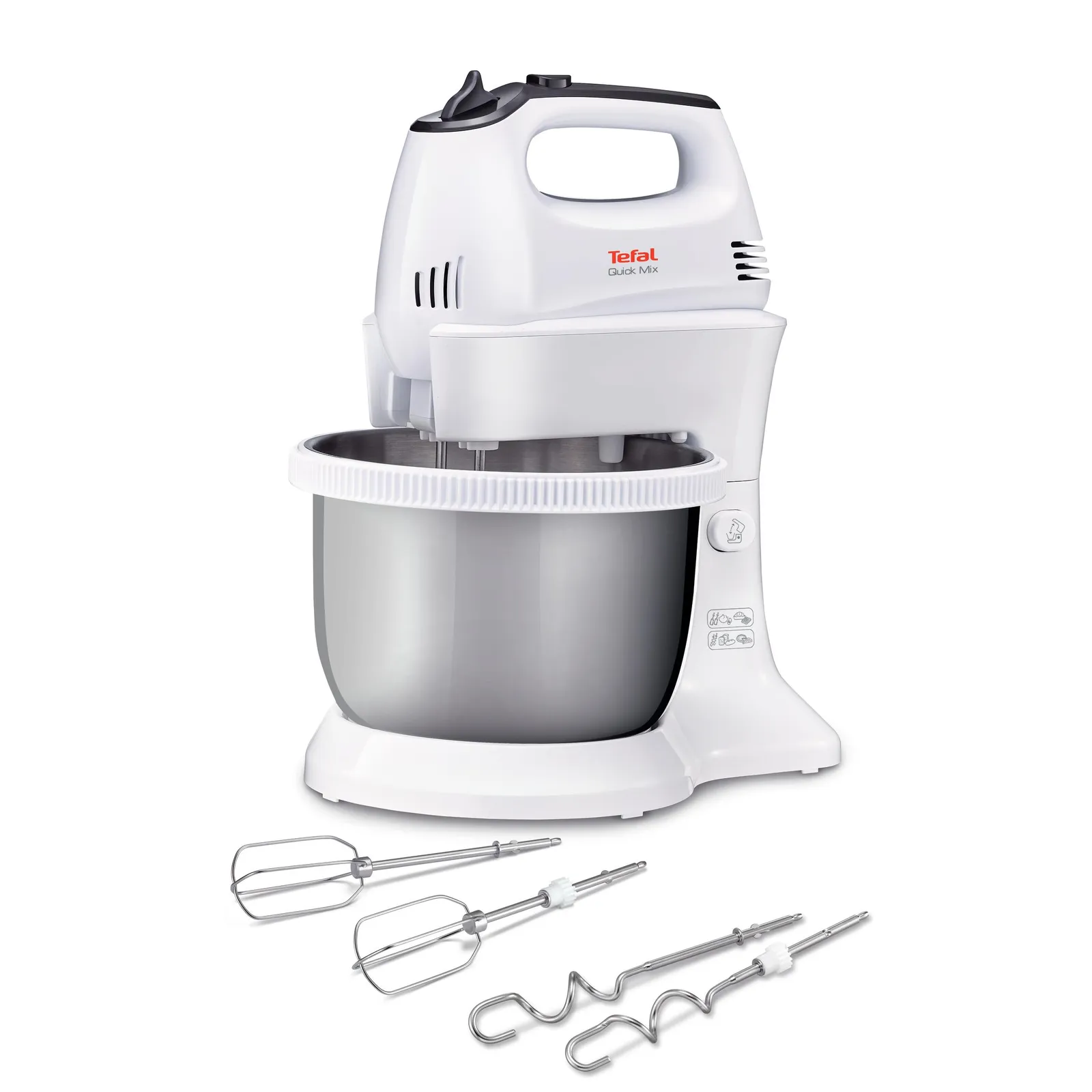 TEFAL HT312138 Quickmix | Hand Mixer | 300 W | Number of speeds 5 | Turbo mode | White/Stainless steel