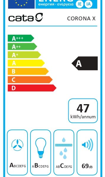 CATA CORONA WH 60 /C | Hood | Integrated | Energy efficiency class A | Width 59.5 cm | Electronic | 850 m³/h | LED | Stainless steel