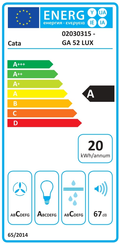 CATA GA 52 LUX | Hood | Canopy | Energy efficiency class A | Width 52 cm | Mechanical | 403 m³/h | LED | Stainless steel - Image 2