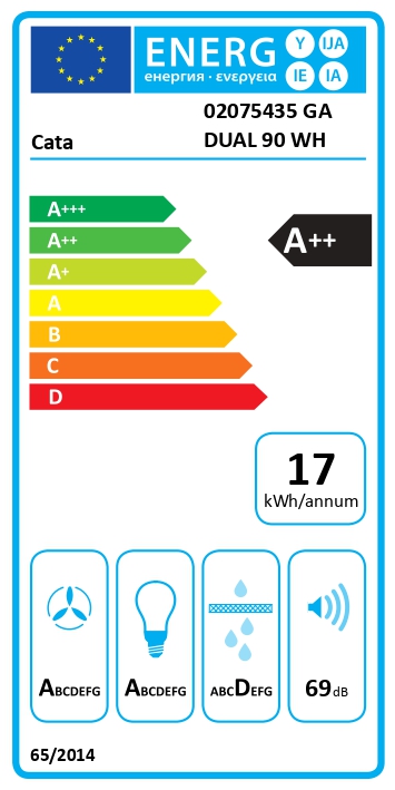 CATA GA DUAL 90 | Hood | Canopy | Energy efficiency class A++ | Width 90 cm | Touch sensitive | 805 m³/h | LED | Stainless steel - Image 2