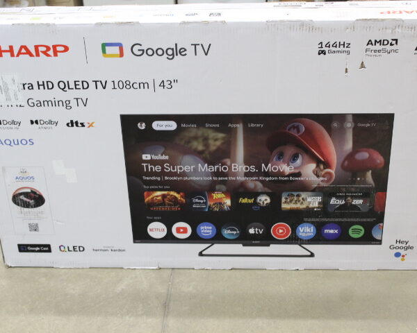 SALE OUT. Sharp 43HR7265E 43" (108cm) QLED 144Hz 4K Ultra HD Google TV, Dolby Vision IQ, Dolby Atmos, Central Stand | Sharp 43HR7265E | 43 | Smart TV | Google TV | Black | DAMAGED PACKAGING