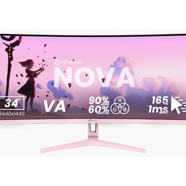 Arozzi | Nova | 34 " | VA | UWQHD | 21:9 | 165 Hz | 1 ms | 3440 x 1440 pixels | 350 cd/m² | HDMI ports quantity 2 | Pink