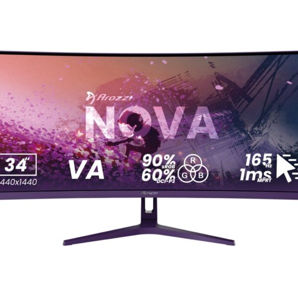 Arozzi | Nova | 34 " | VA | UWQHD | 21:9 | 165 Hz | 1 ms | 3440 x 1440 pixels | 350 cd/m² | HDMI ports quantity 2 | Purple