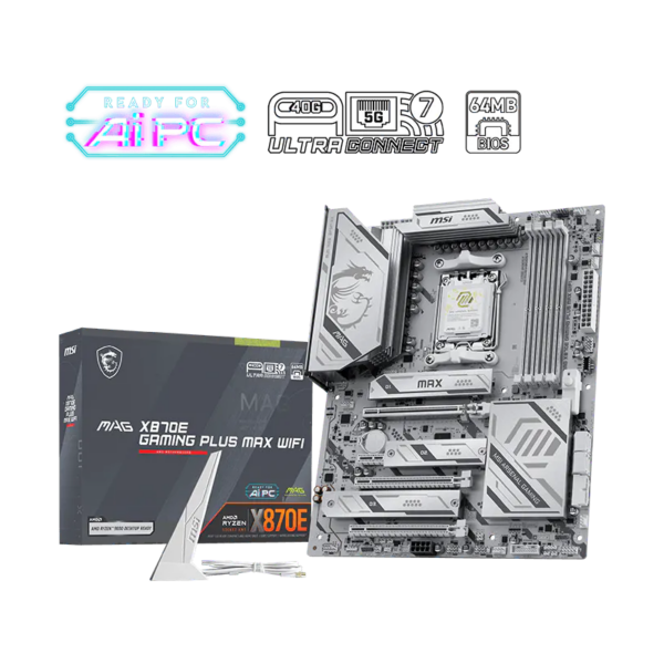 MSI MAG X870E GAMING PLUS MAX WIFI | Processor family AMD | Processor socket AM5 | DDR5 | Supported hard disk drive interfaces SATA, M.2 | Number of SATA connectors 4
