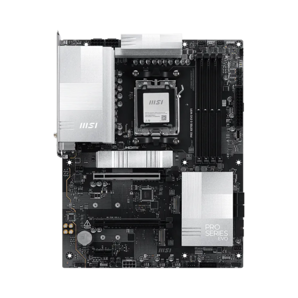 MSI PRO X870E-S EVO WIFI | Processor family AMD | Processor socket AM5 | DDR5 | Supported hard disk drive interfaces SATA, M.2 | Number of SATA connectors 4