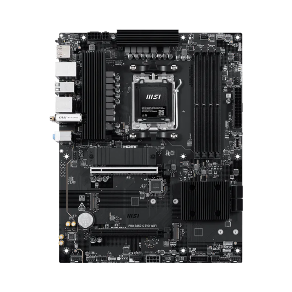 MSI PRO B850-S EVO WIFI | Processor family AMD | Processor socket AM5 | DDR5 | Supported hard disk drive interfaces SATA, M.2 | Number of SATA connectors 4