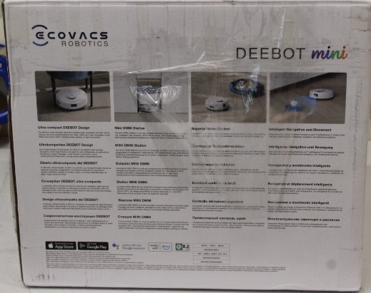 SALE OUT. Ecovacs DEEBOT mini Vacuum cleaner, Robot, Wet&Dry, ZeroTangle Technology, Agile Navigation, White/Blue + Auto-empty station | Ecovacs Robotic Vacuum Cleaner | DEEBOT mini BLUE | Wet&Dry | Li-ion | 3200 mAh | Dust capacity 1.8 L | 8000 Pa | White/Blue | DAMAGED PACKAGING, ITEM USED, SCRATCHED AND DIRTY
