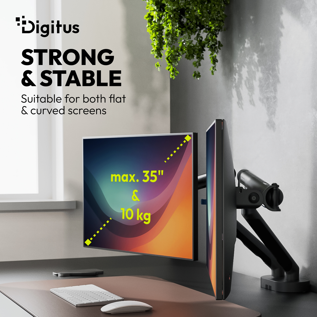Digitus Desk Mount | Tilt, rotation, pivot | Dual design monitor mount, 2x 35", 2x 10 kg | 35 " | Maximum weight (capacity) 20 kg | Black - Image 8