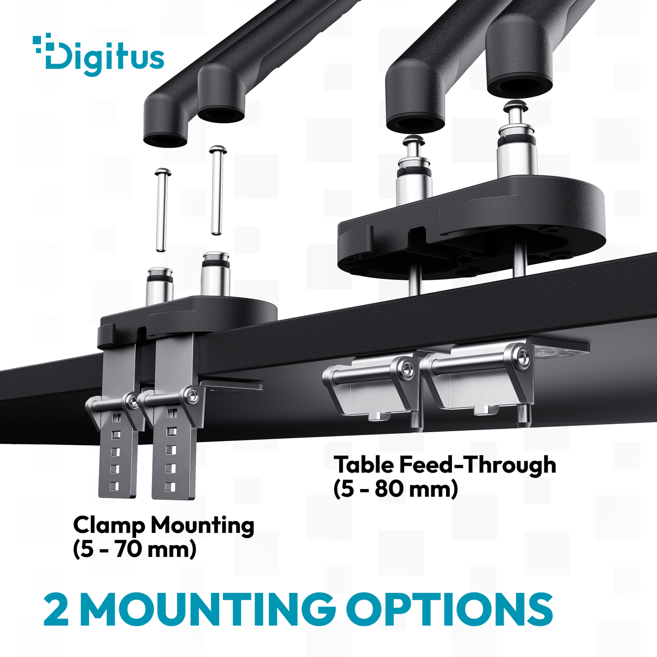Digitus Desk Mount | Tilt, rotation, pivot | Dual design monitor mount, 2x 35", 2x 10 kg | 35 " | Maximum weight (capacity) 20 kg | Black - Image 9