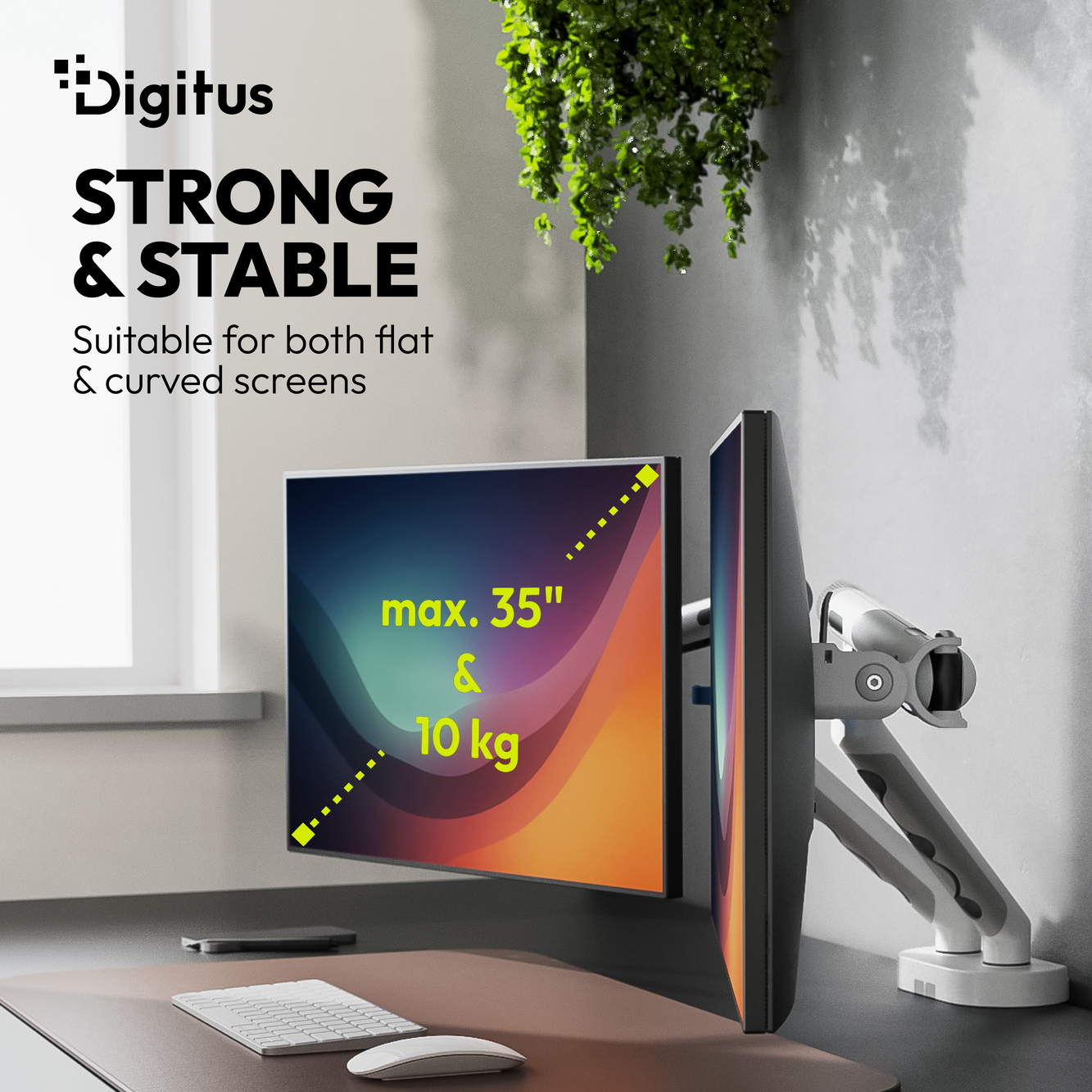 Digitus Desk Mount | Tilt, rotation, pivot | Dual design monitor mount, 2x 35", 2x 10 kg | 35 " | Maximum weight (capacity) 20 kg | White - Image 9