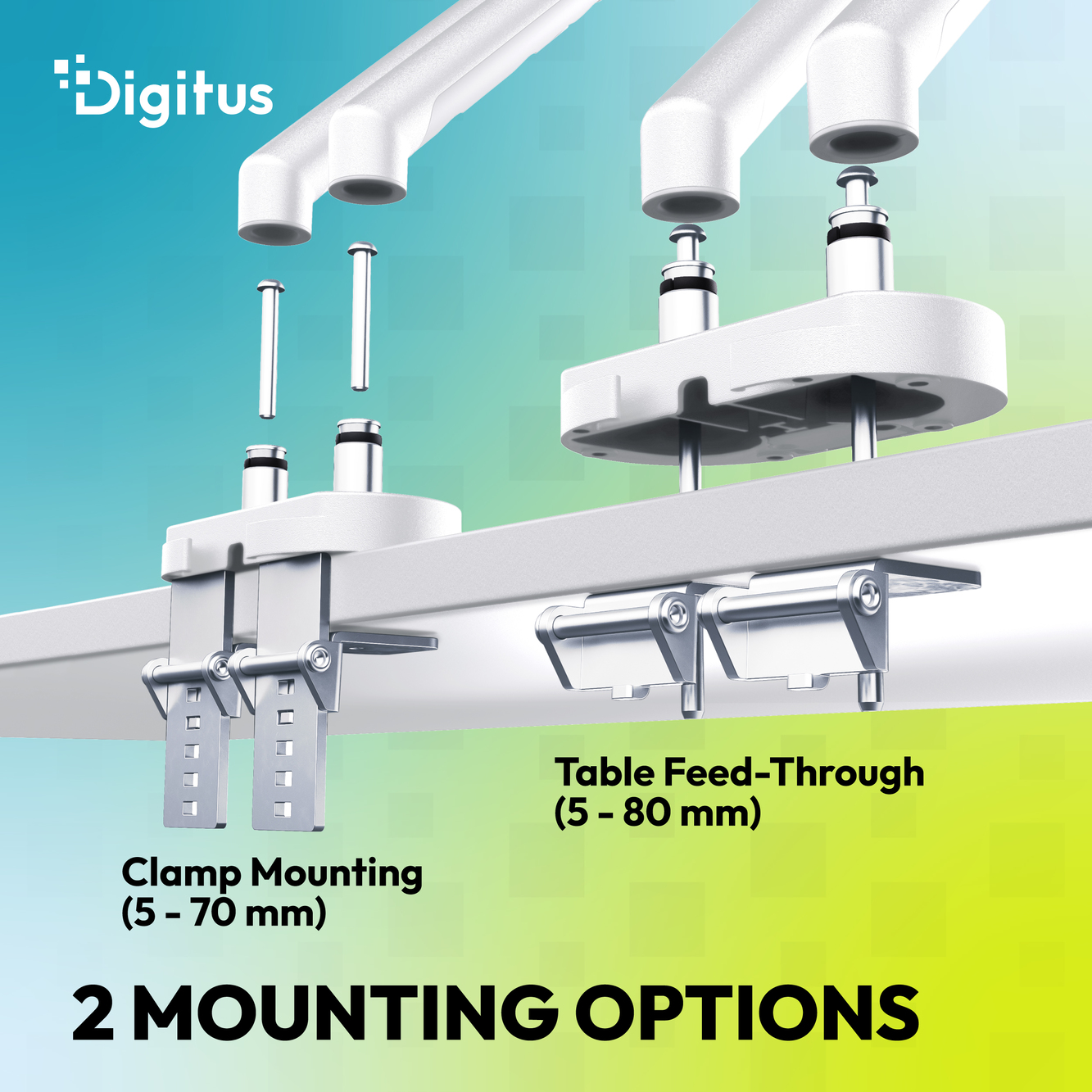 Digitus Desk Mount | Tilt, rotation, pivot | Dual design monitor mount, 2x 35", 2x 10 kg | 35 " | Maximum weight (capacity) 20 kg | White - Image 10