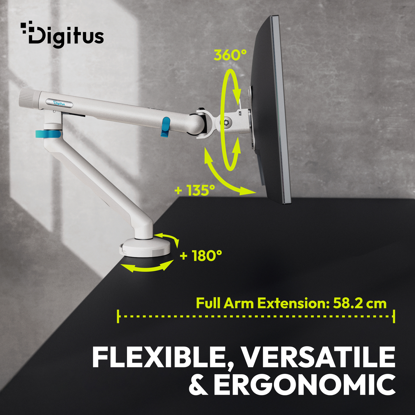 Digitus Desk Mount | Tilt, rotation, pivot | Single design monitor mount | 35 " | Maximum weight (capacity) 10 kg | White - Image 7