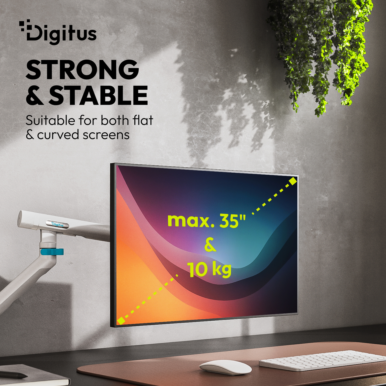 Digitus Desk Mount | Tilt, rotation, pivot | Single design monitor mount | 35 " | Maximum weight (capacity) 10 kg | White - Image 8