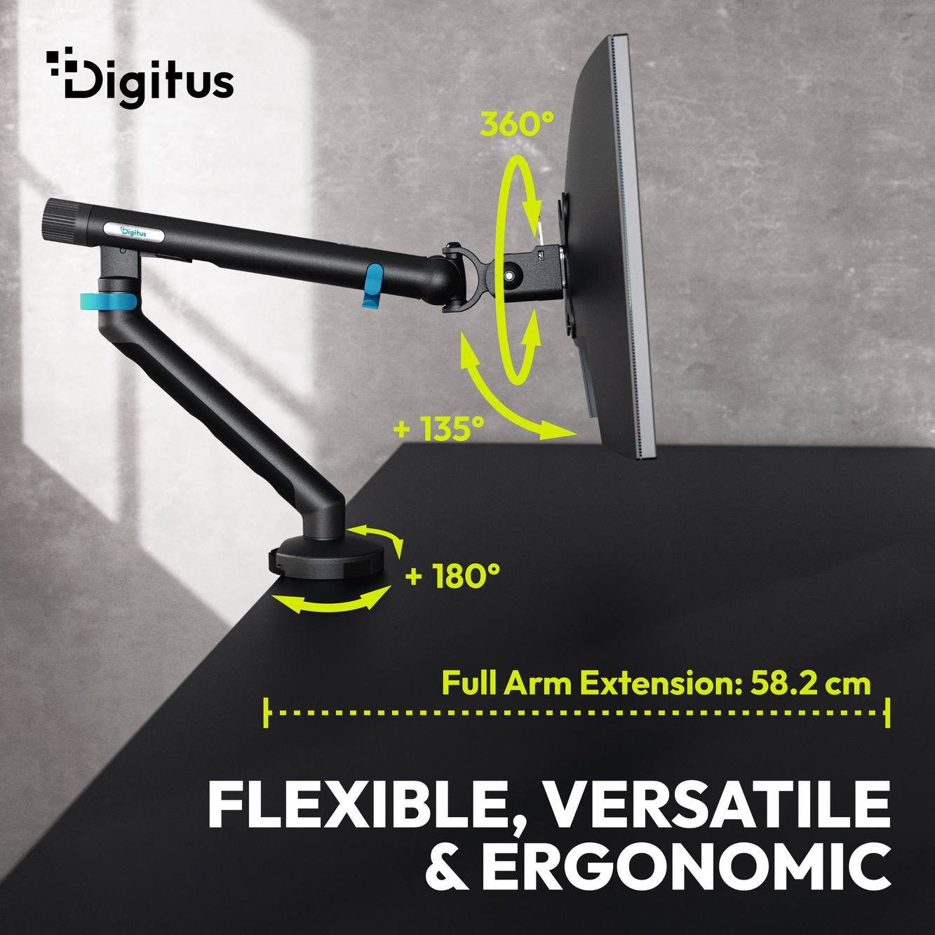 Digitus Desk Mount | Tilt, rotation, pivot | Single design monitor mount | 35 " | Maximum weight (capacity) 10 kg | Black - Image 7