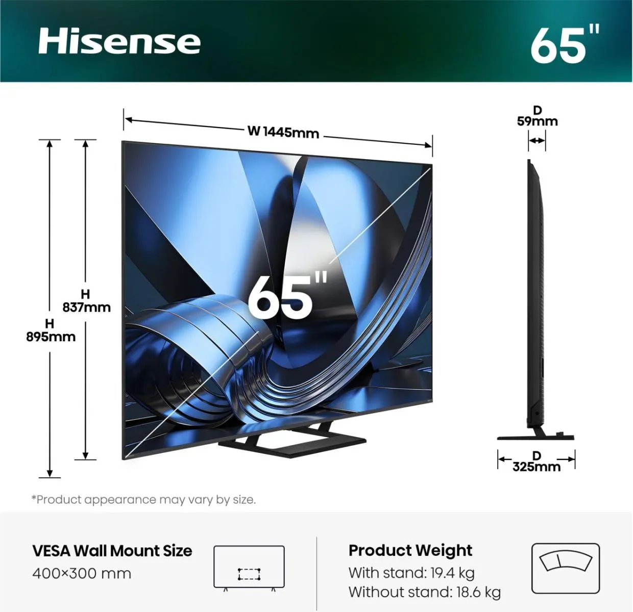 Hisense ULED MiniLED TV | 65U7SE | 65" | Smart TV | VIDAA OS | UHD | Black - Image 2