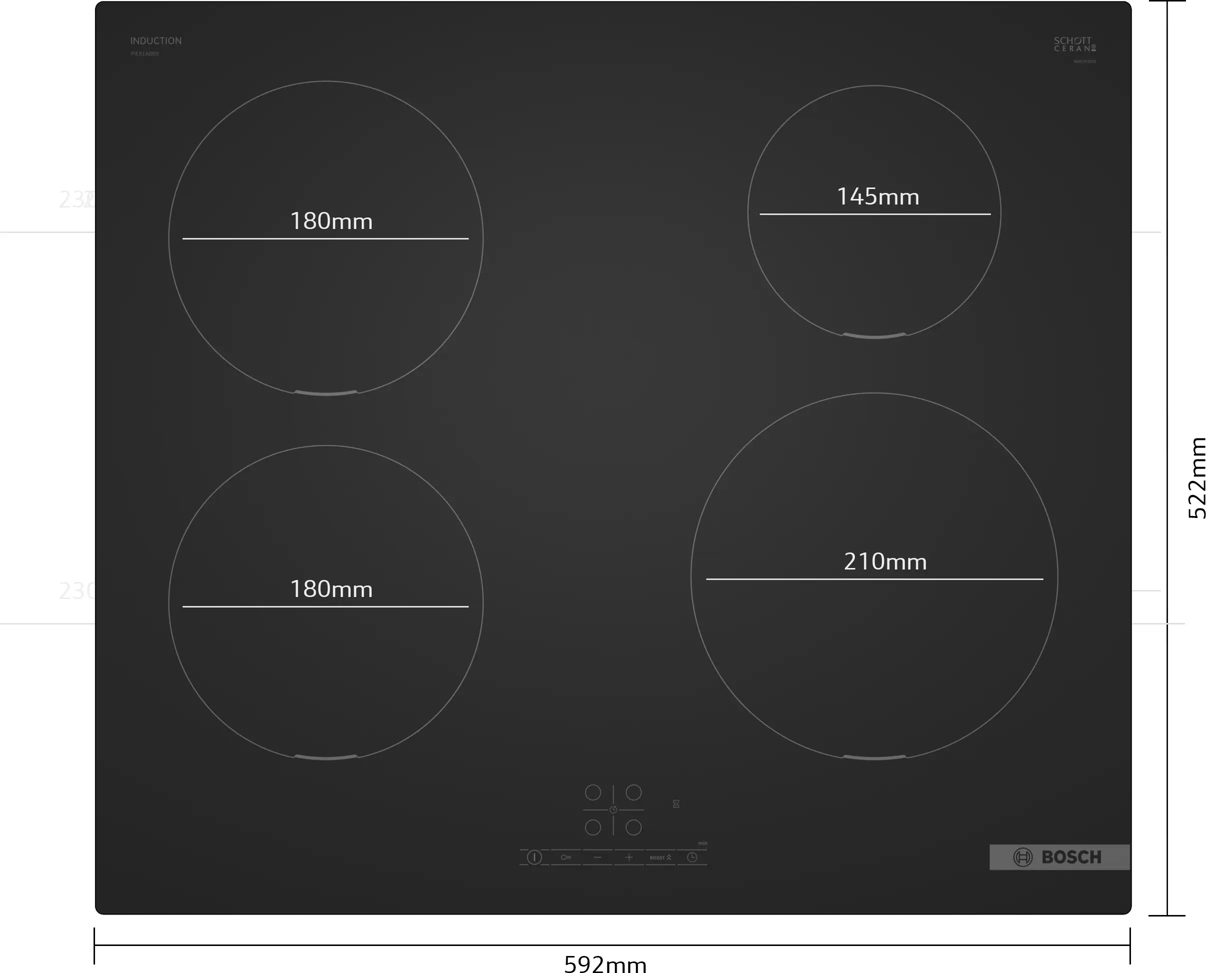 Bosch PIE61ABB5E | Hob | Induction | Number of burners/cooking zones 4 | Touch | Matt Black | Timer - Image 3