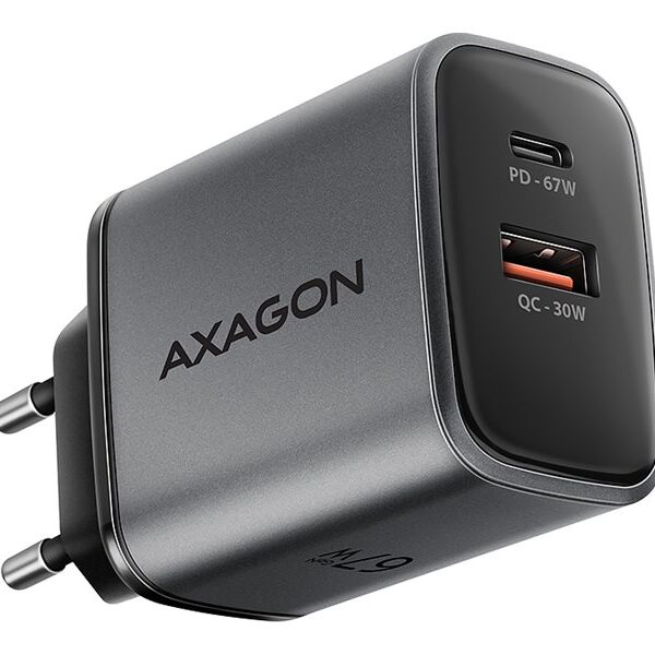 AXAGON Wall charger 67W, 2x port (USB-A + USB-C) PD3.0/PPS/QC4+/SFC 2.0/Apple | ACU-PQ67