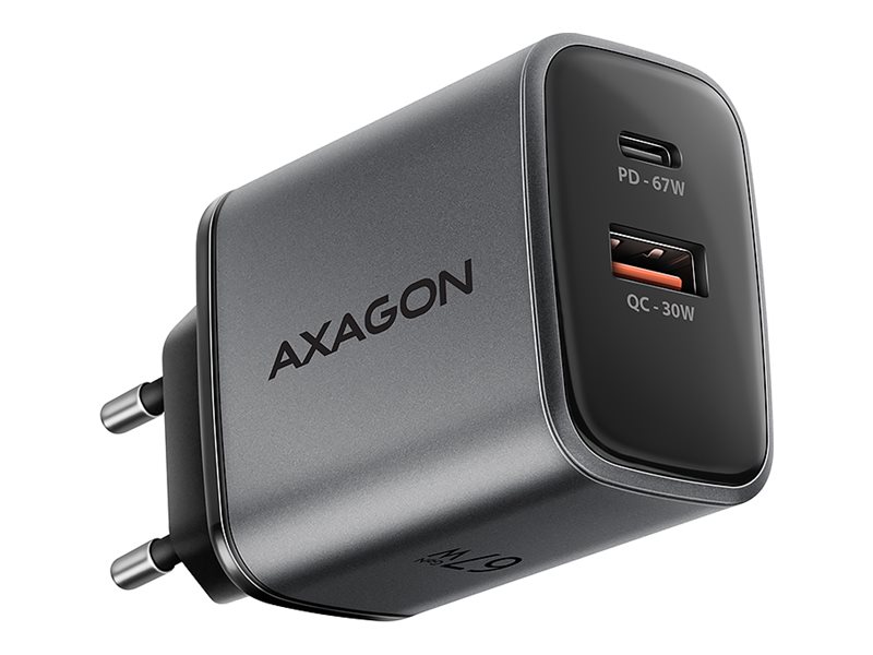 AXAGON Wall charger 67W, 2x port (USB-A + USB-C) PD3.0/PPS/QC4+/SFC 2.0/Apple | ACU-PQ67