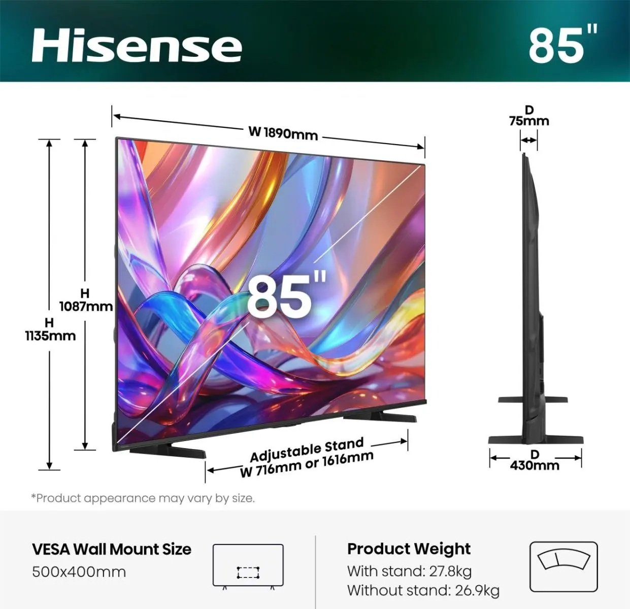 Hisense TV | 85E7S | 85" | Smart TV | VIDAA OS | UHD | Black - Image 5