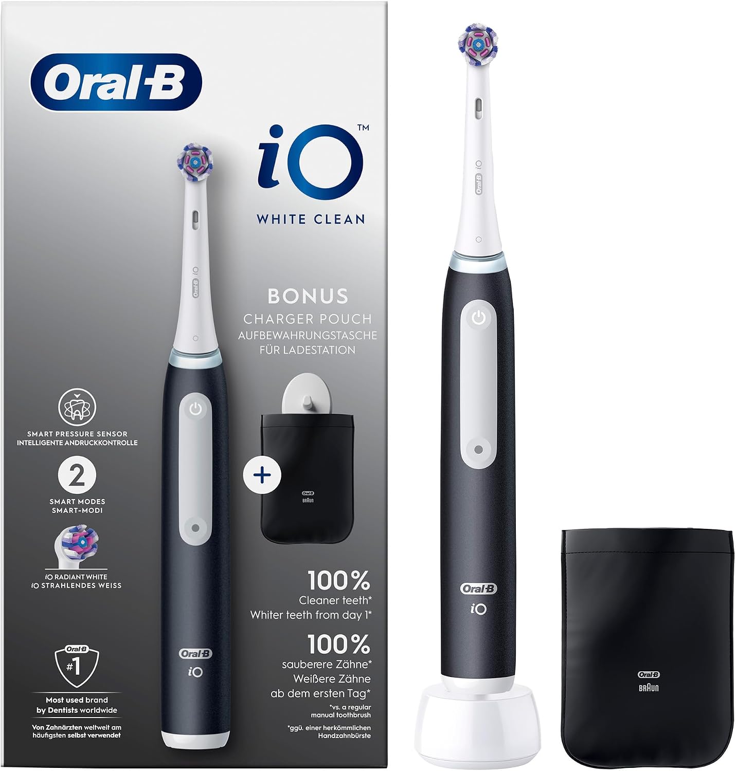 Oral-B Electric Toothbrush | iO White Clean | Rechargeable | For adults | Number of brush heads included 1 | Number of teeth brushing modes 2 | Black/White - Image 2